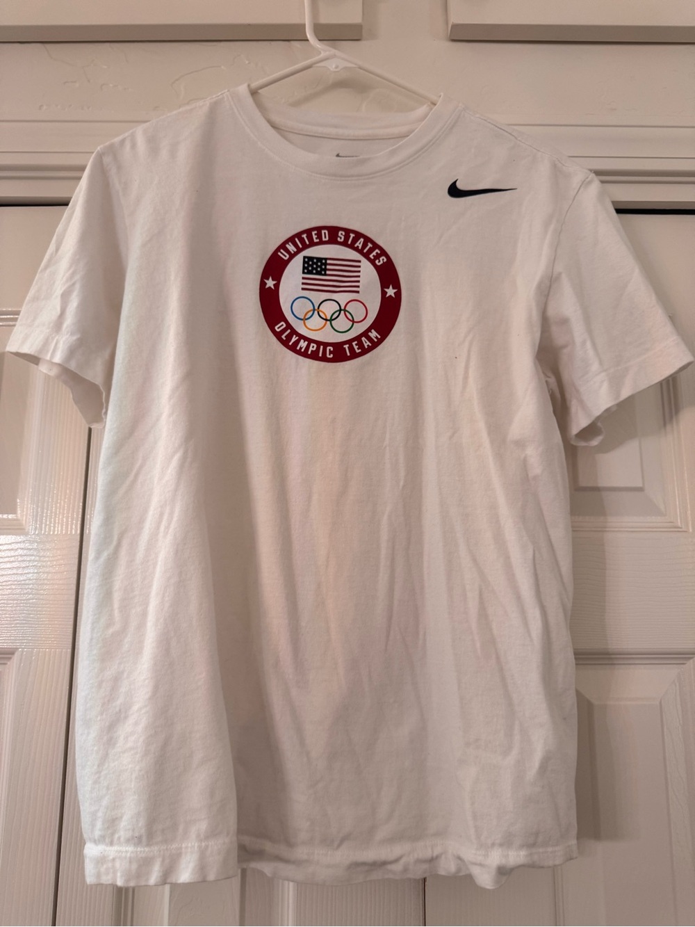 Nike White Short-Sleeve Olympic Crest Tee with Red Accent